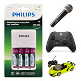 Carregador De Pilhas Aa Philips + 4 Pilhas 2450mah Xbox One