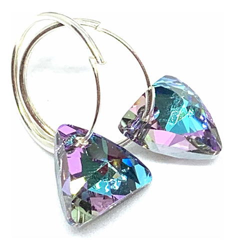 Aros Cubanos + Cristales Swarovski Triángulo 12 Mm Plata925