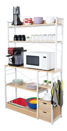 Rack Mueble Cocina Multiusos Repisas 2 Cajones Organizador Color Marrón