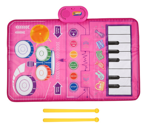 Tapete Musical Piano Y Batería Con 2 Baquetas, Ajuste De Vol