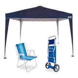 Gazebo Tenda Dobrável 3m X 3m, Carrinho De Praia E Cadeira