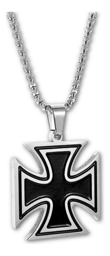 Collar Hombre Y Dije Color Plata Cruz Caballeros Templarios 