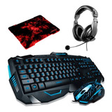 Kit Gamer Teclado Mouse Pad Fone De Ouvido Headset Combo Nfe