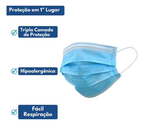 Lenço Descartável Máscara Tripla Nasal Elástico Anvisa 50un