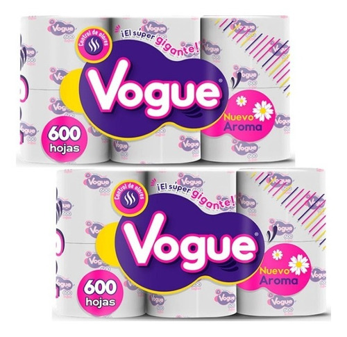 Papel Higienico Vogue 600 Hojas 2 Paquetes De 6 Rollos C/u