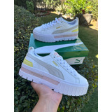 Tenis Para Dama Puma Mayze Piel Blancos Plataforma 