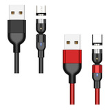 Juego De 2 Cables Usb Magnético 3 En 1 Cargador De Celulares Color Negro/rojo 1m