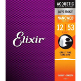 Elixir Nanoweb 80/20 Bronze 12-53 Cuerdas Guitarra Acústica