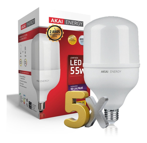 Lampara Foco Led Galponera Alta Potencia 55w Akai Pack 5u