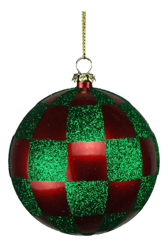 Adornos Navideños Checker Ball, 80 Mm, Rojo Y Verde