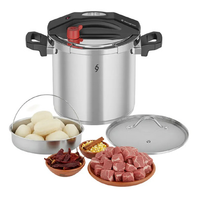 Olla De Presión Bogner 10l Inox 304 Vaporera Tapa De Vidrio Plateado | Meses sin interés