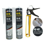 Kit 2 Pu 40 Cola Selante Alta Aderencia +pistola Aplicadora Cor Branco