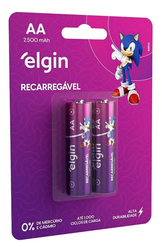 Kit 2 Pilhas Aa Recarregável Elgin 2500 Mah