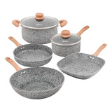 Juego Bateria Wok Bifera Hudson Ceramica Granito Stone 5pz