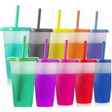 Vasos Magicos Cambian De Color Con Tapa Y Popote 710ml 10pzs