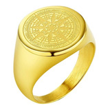 Anillo Argolla Brujula Color Oro Acero Inoxidable Hombre