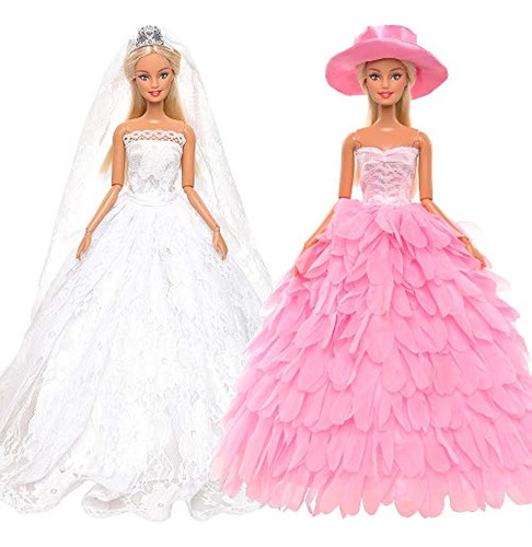 Vestido De Boda Con Velo Y Princesa Rosa Para Muñeca Barbie