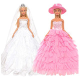 Vestido De Boda Con Velo Y Princesa Rosa Para Muñeca Barbie