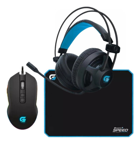 Kit Gamer Fone Com Microfone, Mouse Óptico E Mousepad Grande