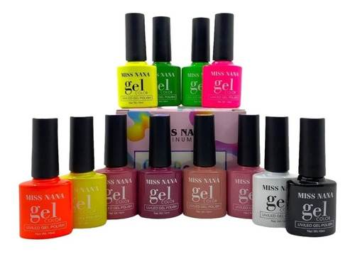 Set Esmaltes Caja 12 Tonos Platinum Gel 3 Pasos Miss Nana