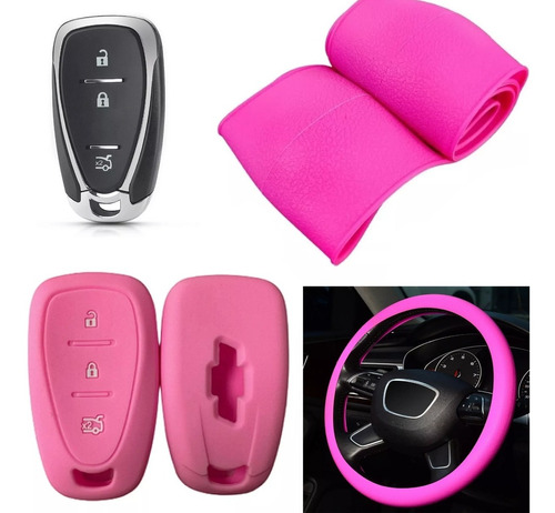 Cubre Volante + Funda Llave Silicona Chevrolet Tracker Rosa