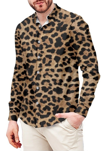 Camisa De Vestir Brow Leopard Para Hombre, Camisa Casual De