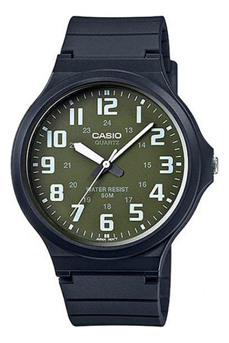 Reloj Pulsera Casio Youth Mw-240-1e2v De Cuerpo Color Negro, Analógico, Para Hombre, Fondo Verde, Con Correa De Resina Color Negro, Agujas Color Blanco Y Negro, Dial Blanco, Minutero/segundero Blanco,