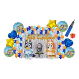 Kit Decoracion Fiesta Cumpleaños Globos Bluey Y Bingo 87 Pz