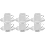 Jogo Xícaras De Café Porcelana Com Pires 12 Peças 90ml