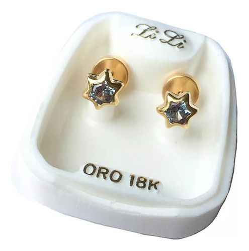 Aros Abridores De Oro Amarillo 18k Estrella 5mm Mod126