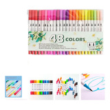 Caneta Fineliner Brush Pen Dual Point 2 Em 1 Estojo 48 Cores