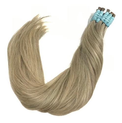 Cabelo Humano P/mega Hair Loiro Mesclado Cinza 50cm/50grs. Cor Loiro Claro Mesclado