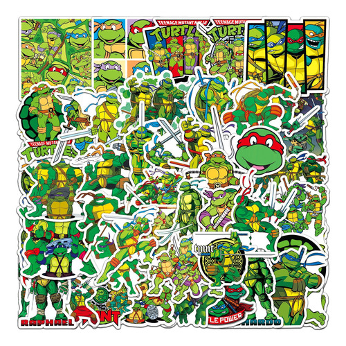 Tortugas Ninja Animadas 50 Calcomanias Stickers Pvc Vs Agua