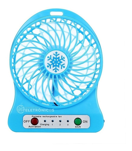 Mini Ventilador Azul Pequeno Portatil A Pilha Recarregavel