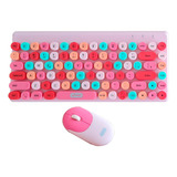 Teclado E Mouse Sem Fio Colorido Teclas Redondas Abnt2