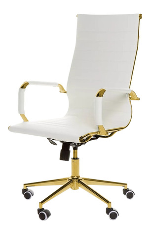 Cadeira De Escritório Inova Metais Personalizados Eames  Branca E Gold Com Estofado De Pu