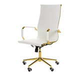 Cadeira De Escritório Inova Metais Personalizados Eames  Branca E Gold Com Estofado De Pu