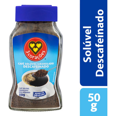 Café Solúvel Descafeinado 3 Corações Vidro 50g | MercadoLivre