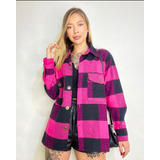 Camisa Cuadros Leñadora Fucsia Y Negra Tela Pilu Invierno