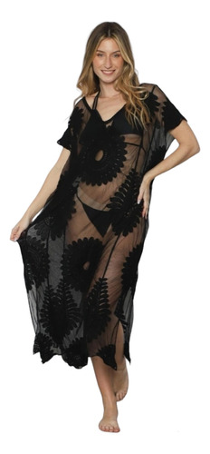 Vestido Kimono Mujer Importado Tul Bordado Largo 