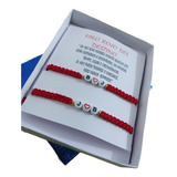 Pulsera Iniciales Roja Personalizada Tejida Caja Pareja Amor