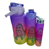 Trio Vaso Botella Motivacional Termo Gym Dinosaurios Duo