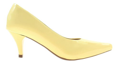 Scarpin Feminino Baixo Verniz Amarelo Tendência Valle Shoes