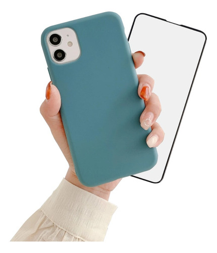 Carcasa Funda Silicona Colores + Vidrio Pantalla Para iPhone