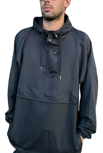 Anorak Rompeviento Impermeable Negro - Gris Topo