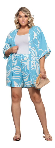 Conjunto Feminino Plus Size Kimono+short Cintura C/ Elastico