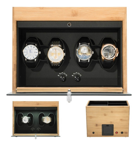Organizador De Relojes Wood Watch Winder Box 4 Ranuras Cajas