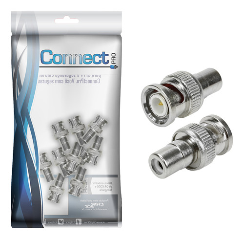 10x Adaptador Conector Bnc Macho Para Rca Fëmea Cftv Connect Pro