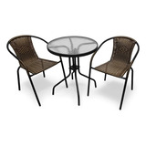 Combo Set De Mesa + 2 Silla De Jardin Rattan Exterior Terraz