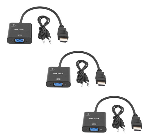 Kit 3pz Cable Adaptador Convertidor Hdmi A Vga Con Audio 3.5